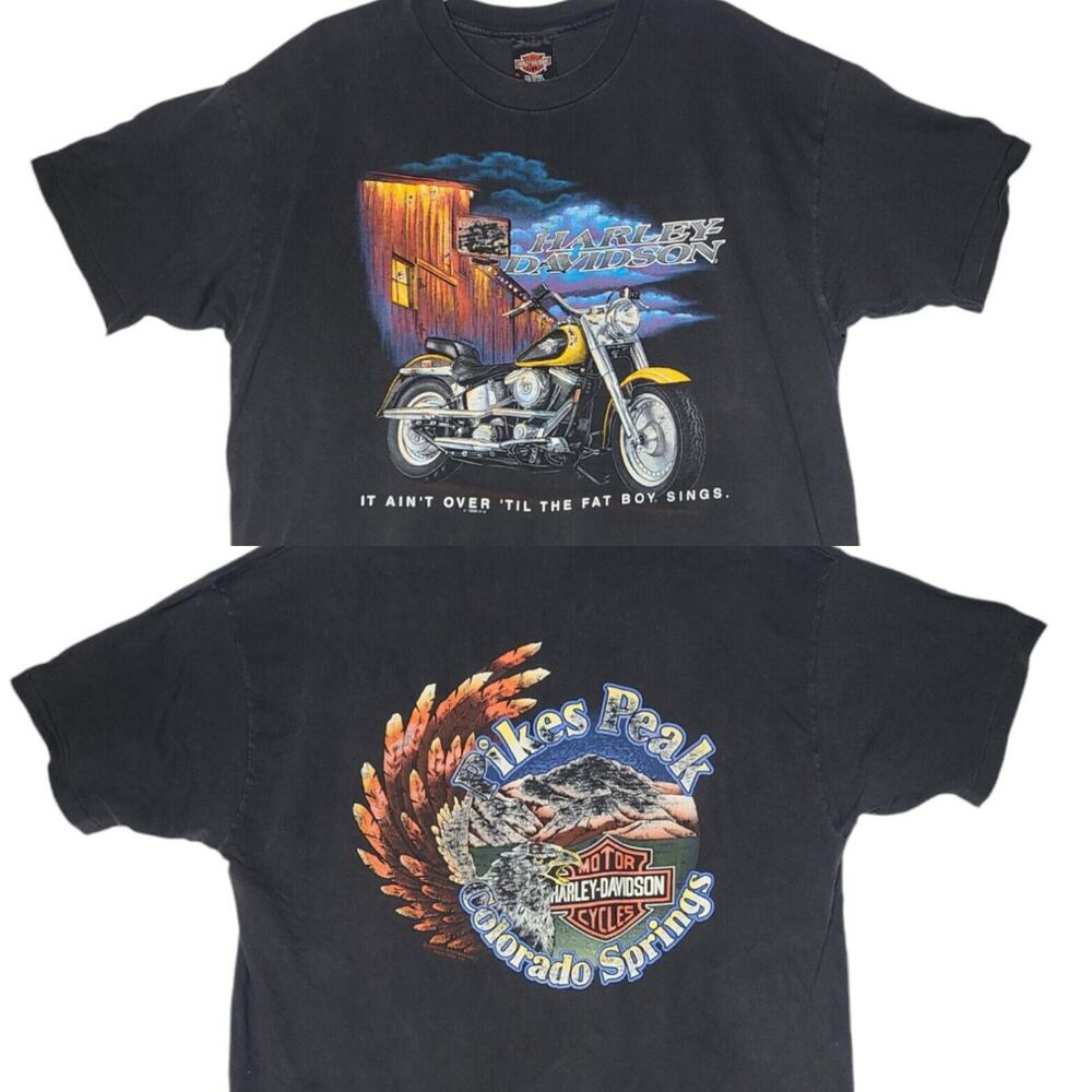 Vtg 1996 HARLEY DAVIDSON Fat Boy T Shirt Hanes Beefy Pikes Peak Colorado XL